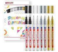 edding 780 gloss paint marker - essential colours - pack of 8 paint markers - extra-fine round nib 0.8 mm - paint pen for glass, pebbles, wood, plastic, paper - waterproof, high coverage