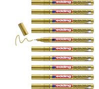 edding 780 gloss paint marker - gold - 10 paint markers - extra-fine round tip 0.8 mm - paint pen for glass, pebbles, wood, plastic, paper - waterproof, high coverage