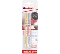 edding 780 gloss paint marker - gold, silver - pack of 2 paint markers - extra-fine round nib 0.8 mm - paint pen for glass, pebbles, wood, plastic, paper - waterproof, high coverage
