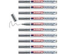 edding 780 gloss paint marker - silver - 10 paint markers - extra-fine round tip 0.8 mm - paint pen for glass, pebbles, wood, plastic, paper - waterproof, high coverage