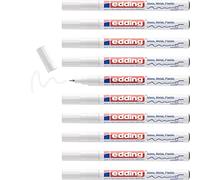 edding 780 gloss paint marker - white - 10 paint markers - extra-fine round tip 0.8 mm - paint pen for glass, pebbles, wood, plastic, paper - waterproof, high coverage