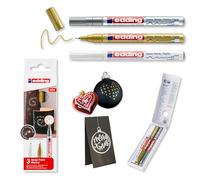 edding 780 gloss paint marker - white, gold, silver - set of 3 paint markers - extra-fine round nib 0.8 mm - paint pen for glass, pebbles, wood, plastic, paper - waterproof, high coverage
