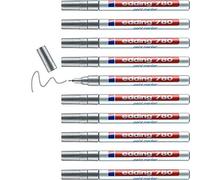 edding 780 paint marker - silver - 10 pens - round tip 0.8 mm - paint marker for marking and labelling metal, glass, rocks or plastic - heat-resistant, permanent, smudge-proof and waterproof
