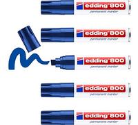 edding 800 permanent marker - blue - 5 pens - chisel tip 4-12 mm - for bold markings - waterproof, quick-drying, smear-proof pens - for cardboard, plastic, wood, metal, glass and fabric