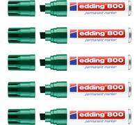 edding 800 Permanent Marker - Green - 5 Pens - Chisel Tip 4-12 mm - For Bold Markings - Waterproof, Quick-Drying, Smear-Proof Pens - For Cardboard,
