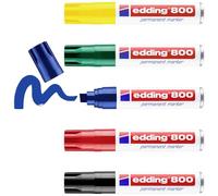 edding 800 permanent marker - multi-coloured - 5 pens - chisel nib 4-12 mm - for bold markings - waterproof, quick-drying, smear-proof pens - for cardboard, plastic, wood, metal, glass and fabric
