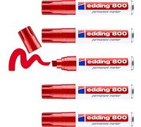edding 800 permanent marker - red - 5 pens - chisel tip 4-12 mm - for bold markings - waterproof, quick-drying, smear-proof pens - for cardboard, plastic, wood, metal, glass and fabric