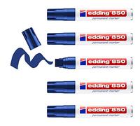edding 850 permanent marker - blue - 5 pens - chisel tip 5-15 mm - for bold markings -waterproof, quick-drying, smear-proof pens - for cardboard, plastic, glass, wood, metal and fabric