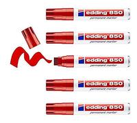edding 850 permanent marker - red - 5 pens - chisel tip 5-15 mm - for bold markings - waterproof, quick-drying, smear-proof pens - for cardboard, plastic, glass, wood, metal and fabric