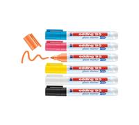 Edding 95 Glass Marker Bullet Tip Black Blue Orange Pink White Yellow Pack of 6
