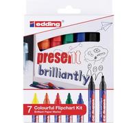 edding Colourful Flipchart Kit - flipchart pens - set of 7 - bright, vibrant colours - no bleed-through on paper - for sketchnoting at visual meetings - flipchart pens in assorted colours