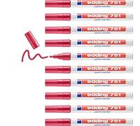 edding 751 paint marker - red - 10 pens - round tip 1-2 mm - paint marker for marking and labelling metal, glass, rocks or plastic - heat-resistant, permanent, smudge-proof and waterproof