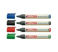 edding 21 EcoLine permanent marker set - black, red, blue, green - 4 pens - round nib 1.5-3 mm - waterproof, quick-drying, smear-proof pens - for cardboard, plastic, glass, wood, metal and fabric