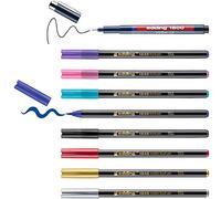 edding Happy Lettering 9+2 set - 8 fibre pens in bright and metallic colours, 1 fineliner - perfect starter set for lettering lovers - with free gift tags and free brush pen colour mixer
