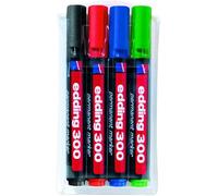 edding® Permanent marker 300, refillable, bullet tip, 1.5-3 mm, barrel colour: black, ink colour: 4 assorted (4 pieces), you will receive 1 pack of 4 pieces.