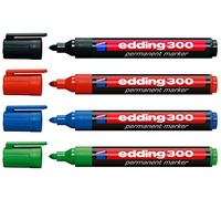 edding Set of 4 Permanent Markers 300, Refillable, 1.5-3 mm [Basic Colours] Black, Red, Blue and Green