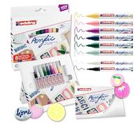 edding Start Easy Set - acrylic paint pens, waterproof; fine and medium nib, incl. postcard pad - set of 8 acrylic pens (nordic) - acrylic pens for canvas or wood - acrylic markers for rock painting