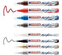 Edding Start Easy Set - Waterproof Acrylic Paint Pens; Fine and Medium Nib - Set of 8 Popular Colours - Ideal for Canvas, Wood, Rock Painting