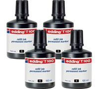 edding T100 Permanent Marker Refill Ink - Black - Contents: 4 x 100 ml - Ink for edding Permanent Marker (Also edding EcoLine)