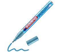 Edding,Unité,Lightblue-Metallic, 233126 751 Gloss Paint Marker - Light Blue Metallic - 1 Paint Marker - Round Tip 1-2 mm - Paint Pen for Glass, Pebbles, Wood, Plastic, Paper - Waterproof, High Coverage