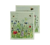 Eddingtons Bees Patterned Plant-Based Cleaning Cloths Set - Pack of 2 Bumblebee Eco-Friendly National Trust Nature Collection Kitchen Linens - Biodegradable & Plastic Free Cloths
