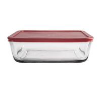 Eddingtons Food Container: 1.4 Litre Rectangular Glass Red Lidded Food Container, Glass