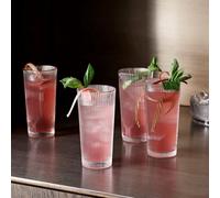 Eddingtons Hi Ball Glasses: 4 X 300Ml Pilastro Tall Ridged Glasses, Glass