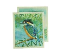 Eddingtons Kingfisher Patterned Plant-Based Cleaning Cloths Set - Pack of 2 Eco-Friendly National Trust Nature Collection Kitchen Linens - Biodegradable & Plastic Free Cloths