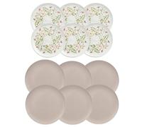 Eddingtons Mediterranean Garden Melamine/Plastic Outdoor Dining Taupe Grey Dinner Plate & Floral Side Plate Set for 6 (12 Piece)