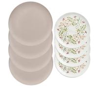 Eddingtons Mediterranean Garden Melamine/Plastic Outdoor Dining Taupe Grey Dinner Plate & Floral Side Plate Set for 4 (8 Piece)