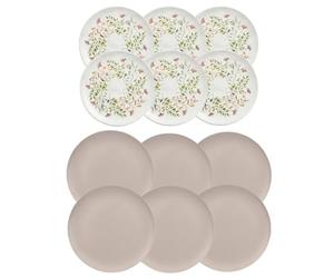Eddingtons Mediterranean Garden Melamine/Plastic Outdoor Dining Taupe Grey Dinner Plate & Floral Side Plate Set for 6 (12 Piece)