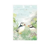 Eddingtons Puffins Patterned Organic Cotton Tea Towel/Dish Cloth - Coastal Eco-Friendly National Trust Nature Collection Kitchen Linens