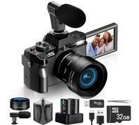 Eddioklp 4K Digital Camera for Photography 48MP/60FPS Video Vlogging Camera for YouTube with 3" 180° Flip Screen WiFi, 16X Digital Zoom Cameras with 32GB Micro Card Wide-Angle & Macro Lens (Black)