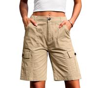 Eddoyee Bermuda Cargo Shorts for Women Casual Long Knee Length High Waisted Stretch Wide Leg Relaxed Fit, B Khaki, M