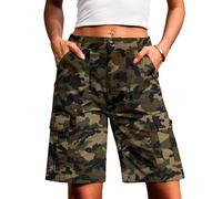 Eddoyee Bermuda Cargo Shorts for Women Casual Long Knee Length High Waisted Stretch Wide Leg Relaxed Fit, B Camo, XL