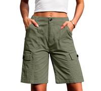 Eddoyee Bermuda Cargo Shorts for Women Casual Long Knee Length High Waisted Stretch Wide Leg Relaxed Fit, B Army Green, S