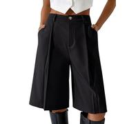 Eddoyee Bermuda Shorts for Women Knee Length Dressy Casual Wide Leg Shorts | Elastic Waist at Back; Double Pleats; 2 Side Pockets; for Daily Casual Wear, Office Work, Business