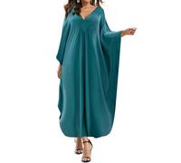 Eddoyee Women Animal Print Kaftan Dress Long Sleeve Beach Bathing Suit Cover Ups V-Neck Plus Size Caftan, Peacock Green, One Size