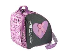 Edea Sweet Ice Skate Bag, Grey and Pink, with Large Heart and Pink Bow, Thick Tear Resistant Fabric, Studded Base with Drainage Hole, Adjustable Shoulder Strap, Padded Carry Handle