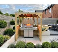 Edecks Deluxe The Pavilion Wooden Bbq Shelter With Foldout Bar Top 6 X 7Ft - Chevron Rear Outdoor Garden Diy Barbecue Grill Gazebo
