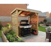 Edecks Deluxe The Vista Wooden Bbq Shelter With Inner Shelves 6 X 7Ft - Full Sides Open Back Outdoor Garden Barbecue Grill Gazebo