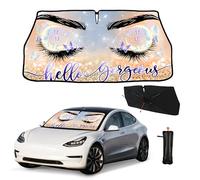 Edeeil Eyelashes Car Umbrella Sun Shade Cover Hello Gorgeous Foldable Car Windshield Sun Shade Umbrella Block UV Rays Heat Keep Vehicle Cool for Cars SUV Trucks 57"x30"