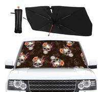 Edeeil Gorgeous Skeleton Flowers Car Umbrella Sun Shade Cover Punk Skull Foldable Car Windshield Sun Shade Umbrella Block UV Rays Heat Keep Vehicle Cool for Cars SUV Trucks 57"x30"