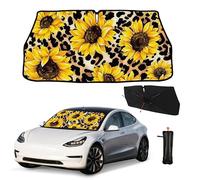Edeeil Sunflower Car Umbrella Sun Shade Cover Sunflower Foldable Car Windshield Sun Shade Umbrella Block UV Rays Heat Keep Vehicle Cool for Cars SUV Trucks 57"x30"