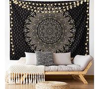 Edeesky Black Golden Mandala Tapestry Wall Hanging Psychedelic Medallion Wall Tapestry Aesthetic Indian Hippie Decor Bohemian Art Boho Home Decoration for Bedroom,Living Room,Dorm