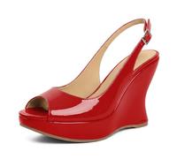 EDEFS High Heels Slingback Wedges Sandals Buckle Peeptoe Shoes for Women Summer Bow Open Toe Platform Heels Soft Slip On Elegant Shoes for Party and Wedding Black UK4