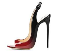 EDEFS Women's Adjustable Slingback Sandals 12 cm Stiletto Heel High Heel Peep Toe Open Toe Design Luxury for Summer Wedding/Party/Work Sophistication Red Black UK7