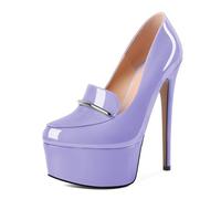EDEFS Women's High Heels Closed Toe Design with Metal Bar Accent Stiletto Heel Platform Slip On Style Patent Leather Ideal for Work Dress Comfortable & Party Wear Light Purple UK6