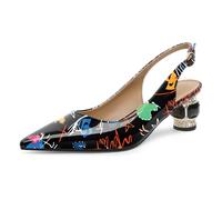 EDEFS Women's Low Heel Slingback Pumps 2 Inches Block Heel Patent Leather Pointed Toe Shoes with Crystal Rhinestones for Weddings Gala Red Carpet & Daily Style Graffiti UK9