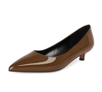 EDEFS Women's Party Ready Pumps 3.5 CM Kitten Heel Slip On Closed Toe Pointed Toe Elegance for Wedding Bride & City Life Brown UK7